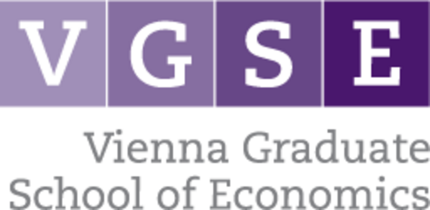 Picture displays the logo of VGSE - Vienna Graduate School of Economics. The letters VGSE each appear on a square. Each square has a different shade of purple. Below the square it says Vienna Graduate School of Economics.